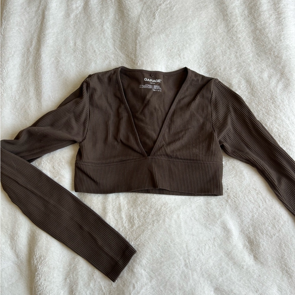 Garage Ribbed Chocolate Brown cropped Longsleeve  shirt from garage